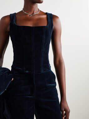 COSTARELLOS Velvet Bustier Corset Top Size EU38 Navy Blue Ballet Bridgerton